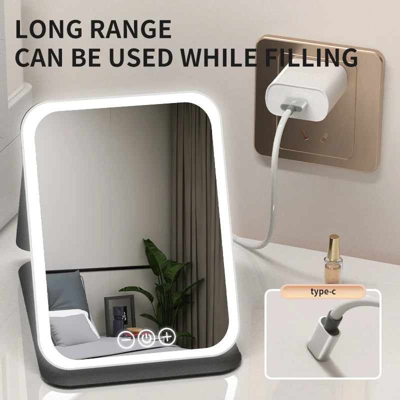 LED Makeup Mirror with Lights – USB Rechargeable, Dimmable Vanity Mirror with 3 Light Modes | Foldable & Portable for Travel and Home Use