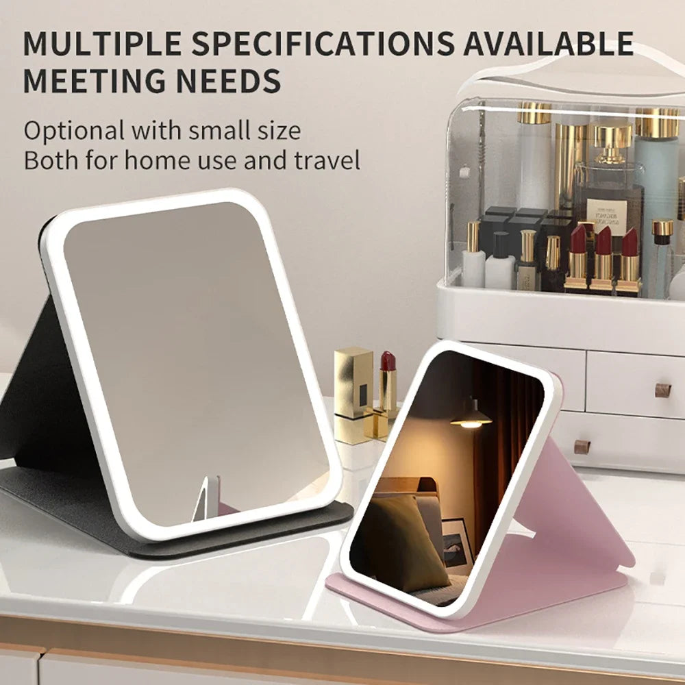 LED Makeup Mirror with Lights – USB Rechargeable, Dimmable Vanity Mirror with 3 Light Modes | Foldable & Portable for Travel and Home Use
