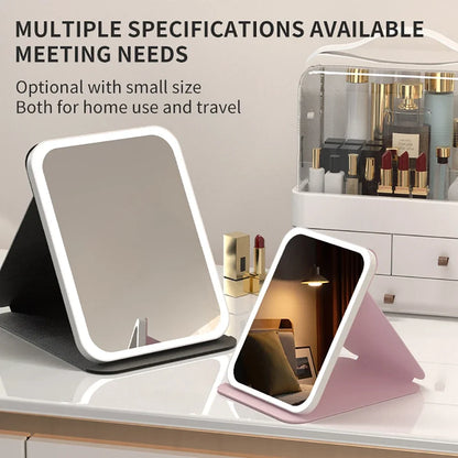 LED Makeup Mirror with Lights – USB Rechargeable, Dimmable Vanity Mirror with 3 Light Modes | Foldable & Portable for Travel and Home Use