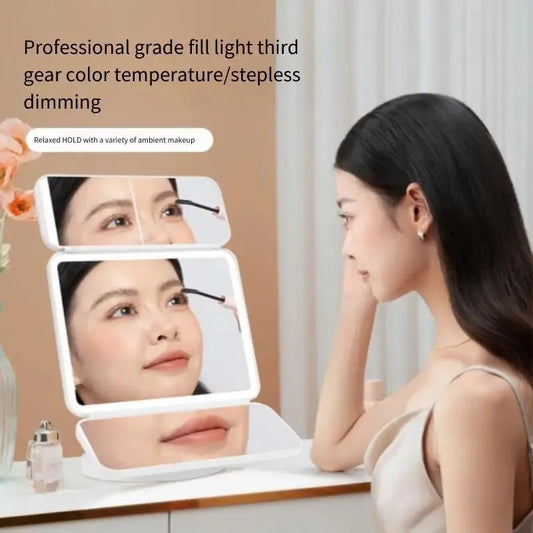 Three‑Fold LED Makeup Mirror Beauty Lamp – Smart Intelligent Complementary Lighting with 2×/3× Magnification"