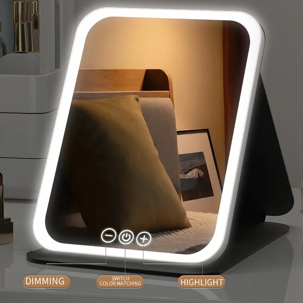 LED Makeup Mirror with Lights – USB Rechargeable, Dimmable Vanity Mirror with 3 Light Modes | Foldable & Portable for Travel and Home Use
