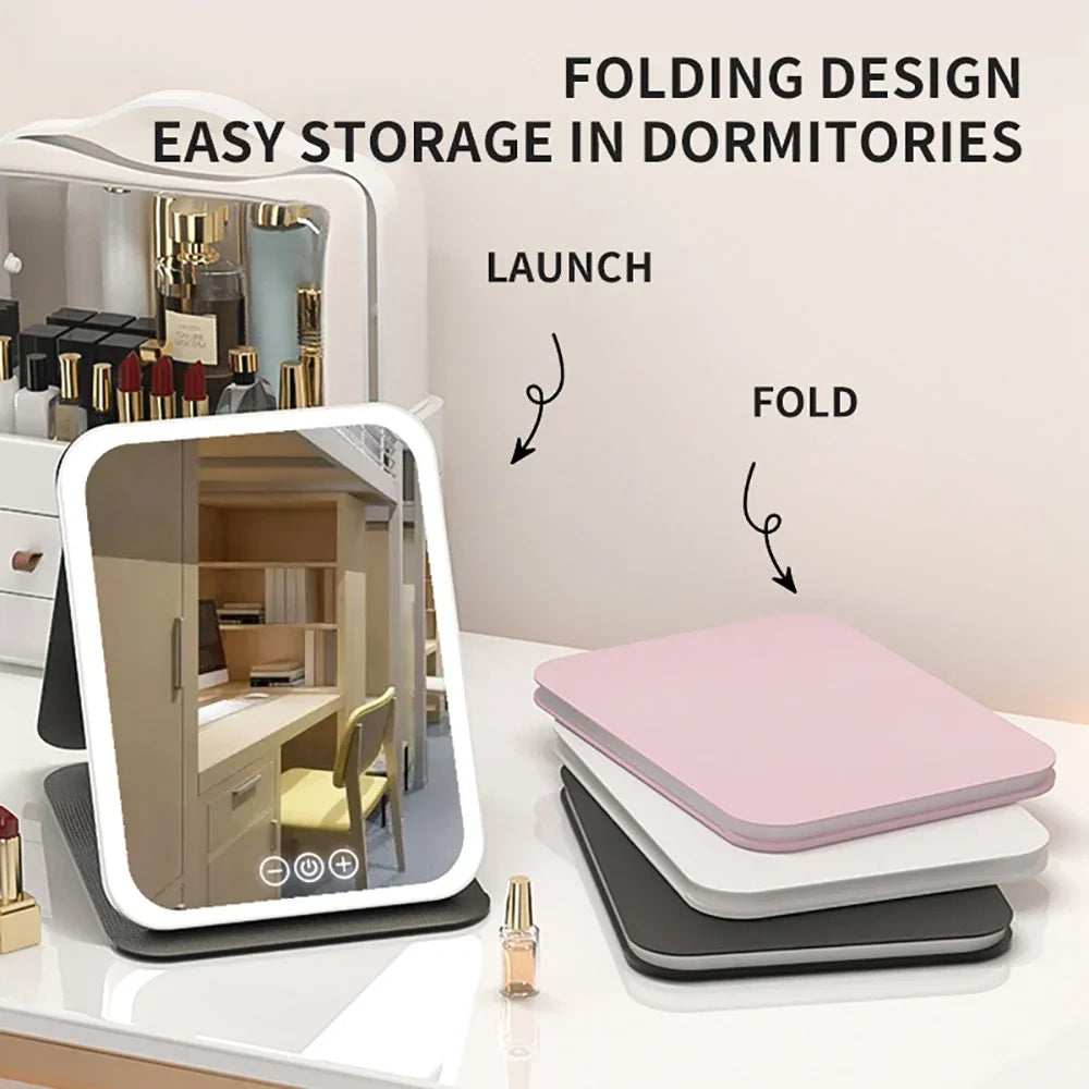 LED Makeup Mirror with Lights – USB Rechargeable, Dimmable Vanity Mirror with 3 Light Modes | Foldable & Portable for Travel and Home Use