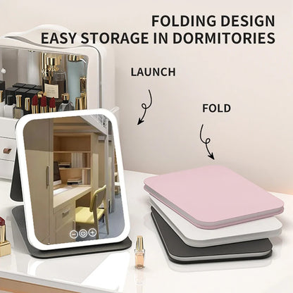 LED Makeup Mirror with Lights – USB Rechargeable, Dimmable Vanity Mirror with 3 Light Modes | Foldable & Portable for Travel and Home Use