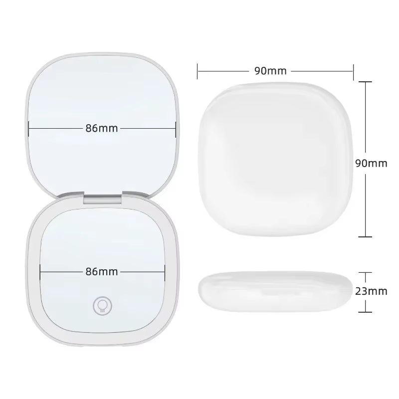 "Glow & Go™️ Portable Vanity Mirror – Compact, Foldable with LEDs & 2× Magnification"