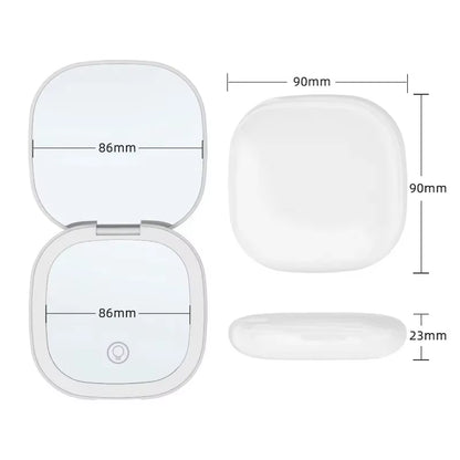 "Glow & Go™️ Portable Vanity Mirror – Compact, Foldable with LEDs & 2× Magnification"