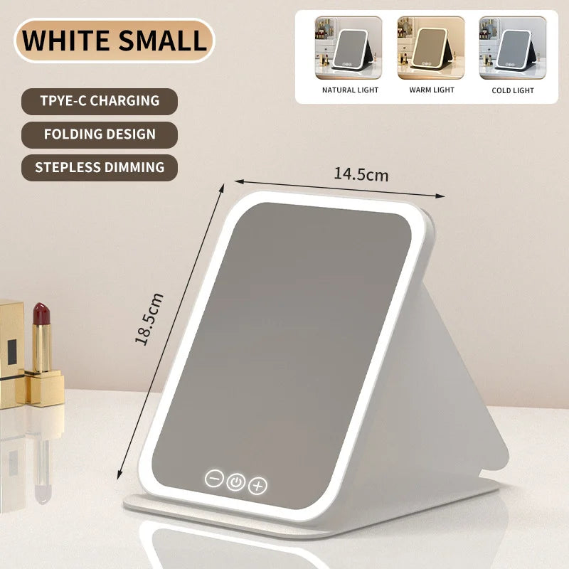LED Makeup Mirror with Lights – USB Rechargeable, Dimmable Vanity Mirror with 3 Light Modes | Foldable & Portable for Travel and Home Use