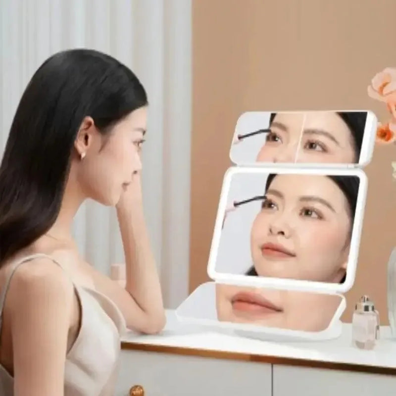 Three‑Fold LED Makeup Mirror Beauty Lamp – Smart Intelligent Complementary Lighting with 2×/3× Magnification"