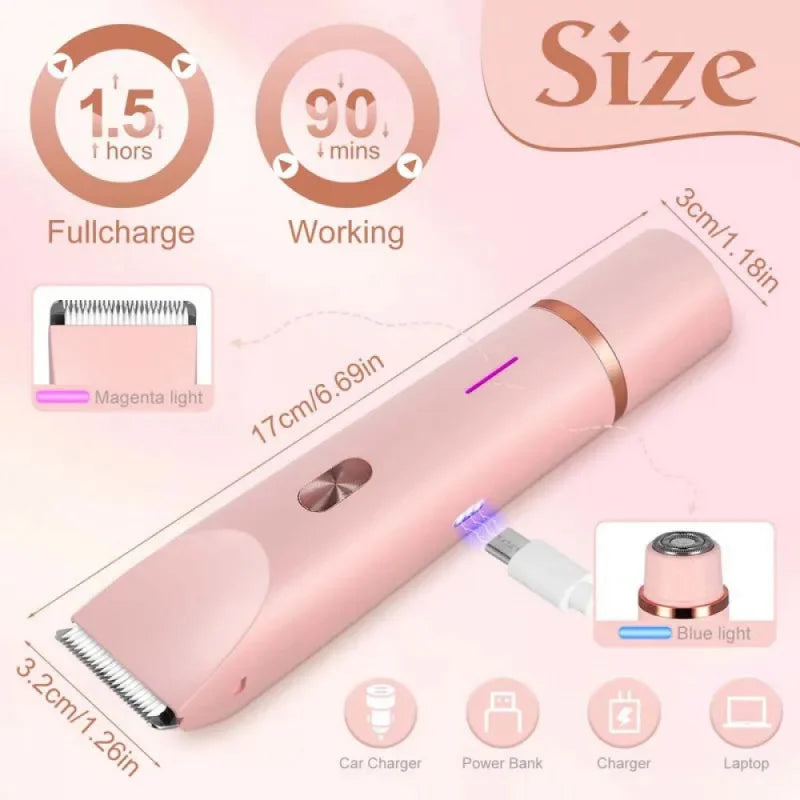 2-in-1 Waterproof Electric Lady Shaver – Painless, Portable Hair Removal for Bikini, Legs & Body 💖