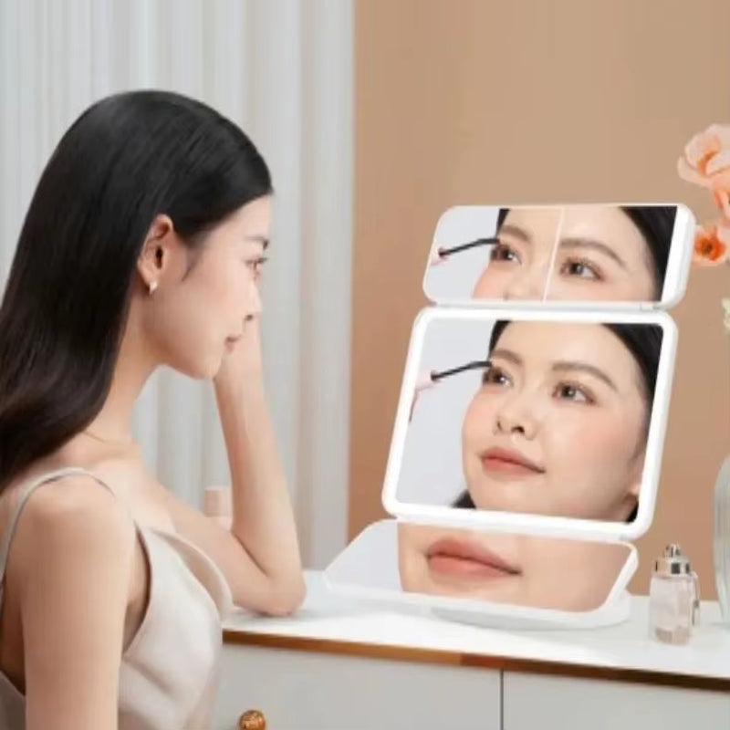 Trifold Makeup Mirror LED Lights Dorm Dressing Mirror Beauty Light up Your Fill Light with Smart Complementary Makeup Mirror Tri