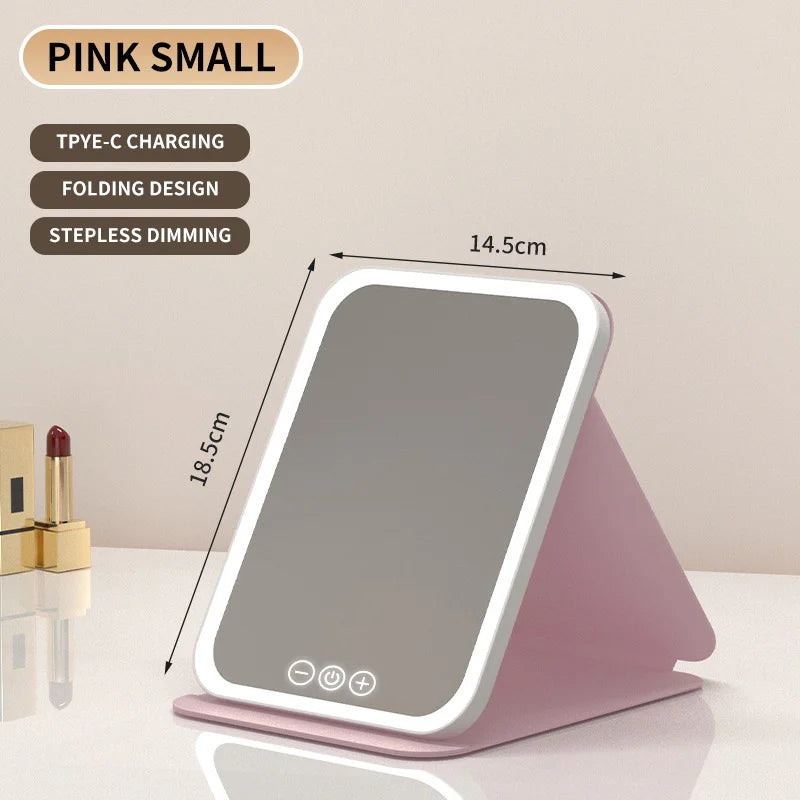 LED Makeup Mirror with Lights – USB Rechargeable, Dimmable Vanity Mirror with 3 Light Modes | Foldable & Portable for Travel and Home Use