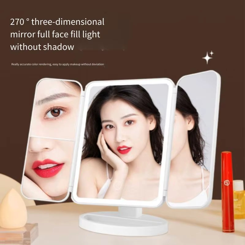 Trifold Makeup Mirror LED Lights Dorm Dressing Mirror Beauty Light up Your Fill Light with Smart Complementary Makeup Mirror Tri